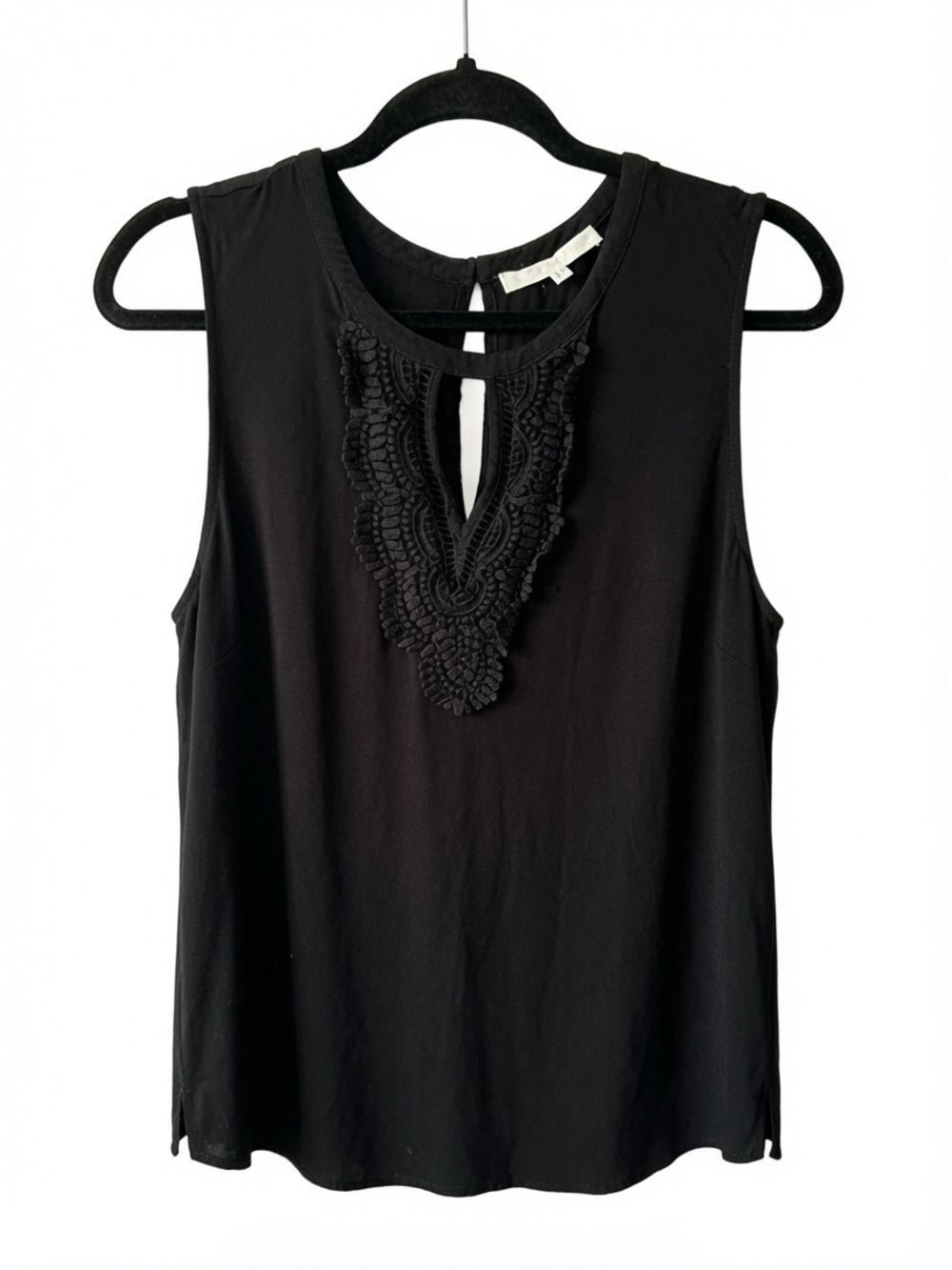 Daniel Rainn Black Sleeveless Lace Applique Keyhole Blouse